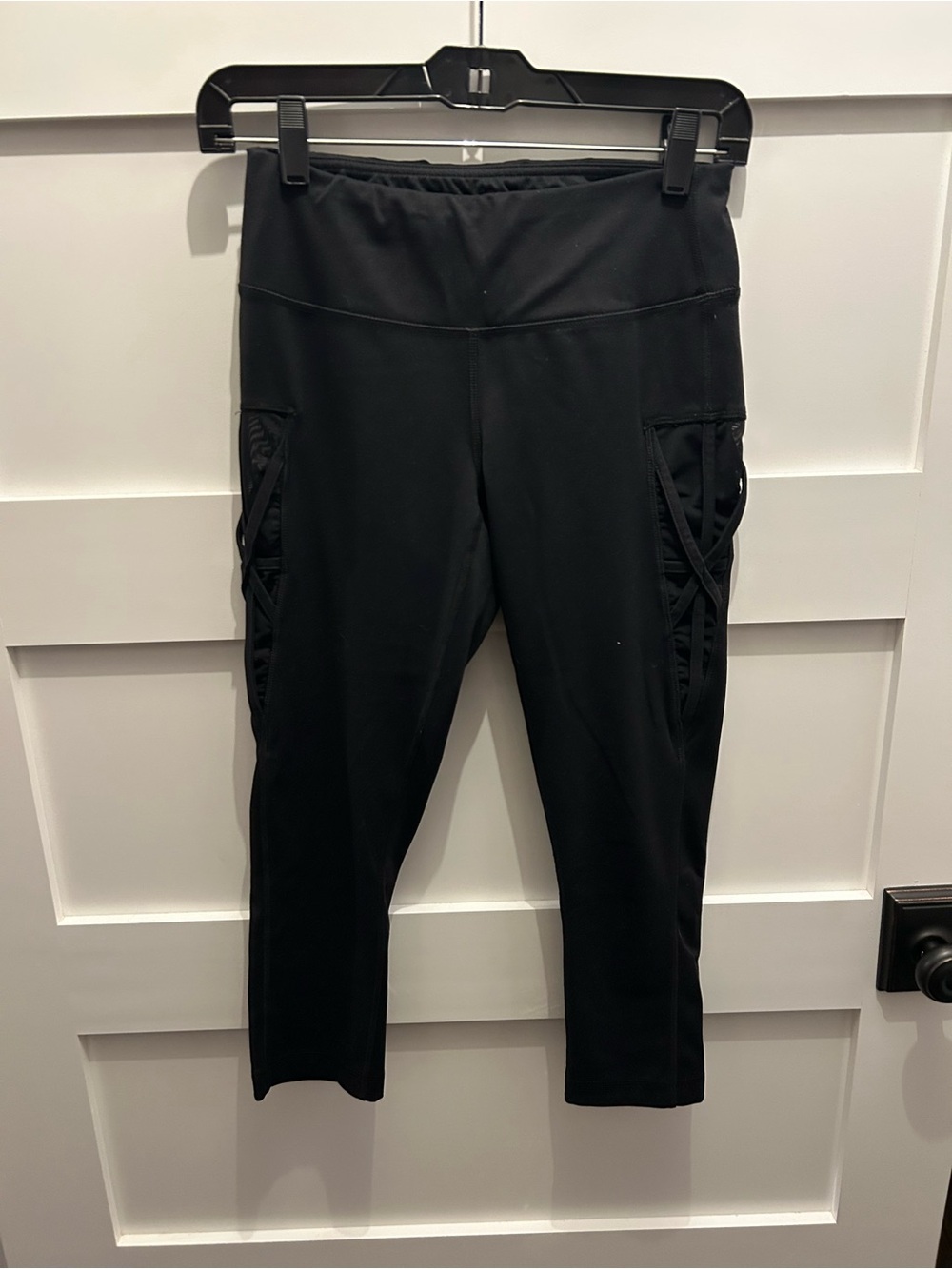 Yogalicious Black Cropped Leggings with Side Lattice Panels